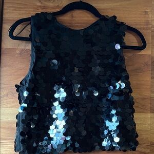 Rachel Zoe Glam Black Large Disc Sequin Sleeveless Crop Top Size S